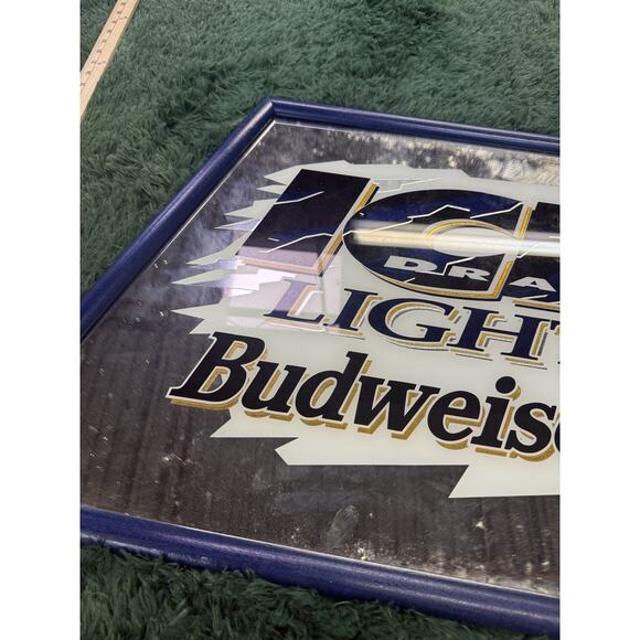 Vtg BUD ICE Draft Beer Budweiser USA Slanted Mirror Sign Anheuser Busch 22x25 - Picture 5 of 7